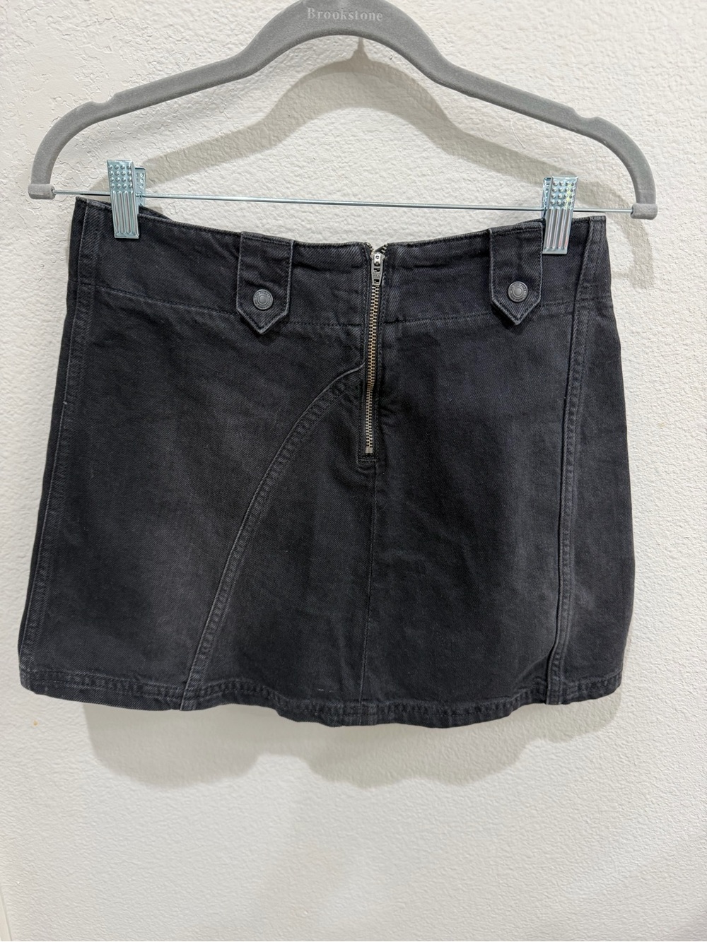 Black Denim Mini Skirt with Front Zip